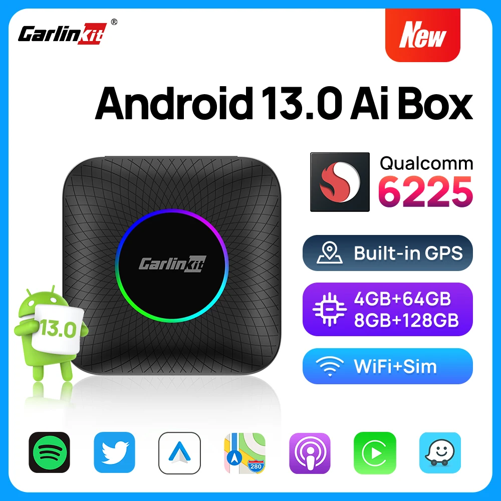 Carlinkit 8+128gb Smart Tv Box Android13 Wireless Android Auto Adapter QCM6225 8Core For Youtube Netflix Spotify Ai Box Car Play