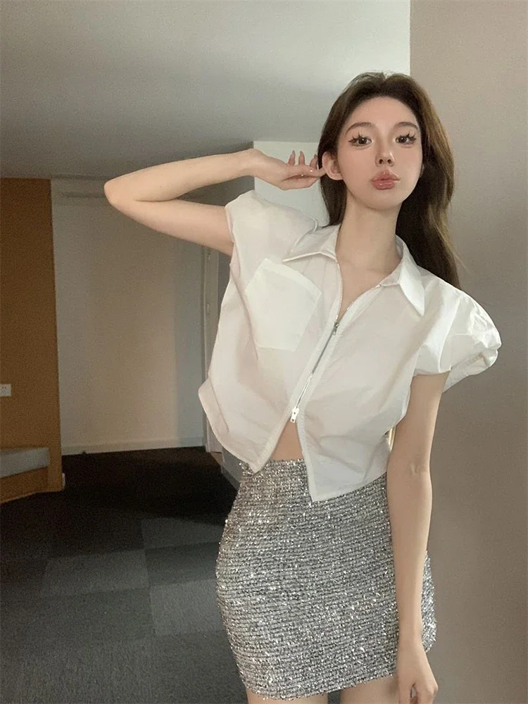 Jmprs-女性用ジッパーTシャツ,女性用カジュアルオフィスブラウス,女性用韓国ホワイトトップ