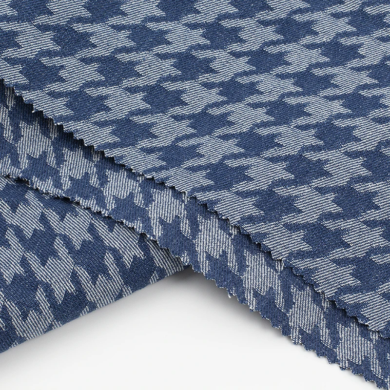 Vintage Houndstooth Jeans Fabric Thick Cotton Plaid Washed Denim Fabrics Sewing Blazer Pants Suits Handcrafts Tissus 50X170cm