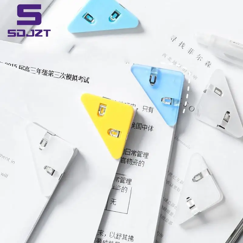 Transparente Color Angle Clips Set, Page Holder, braçadeira de índice para Aproximadamente 40 Folhas de Papelaria, Escritório e Escola, Triângulo, 1PC