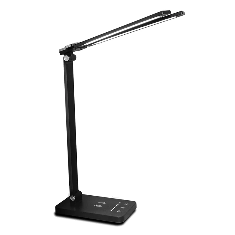 

JFBL Hot LED Desk Lamp, Foldable Double Head Wireless Charger Desk Lamp, 5 Lighting Modes & Fully Dimming Desk Light For Home