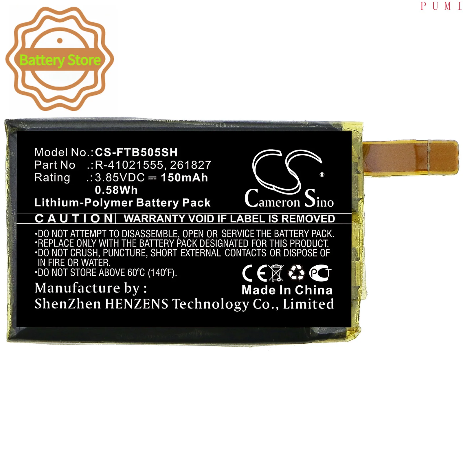 CS Replacement Battery for FitBit Versa,FB504,FB505 PN:R-41021555,261827 150mAh / 0.58Wh