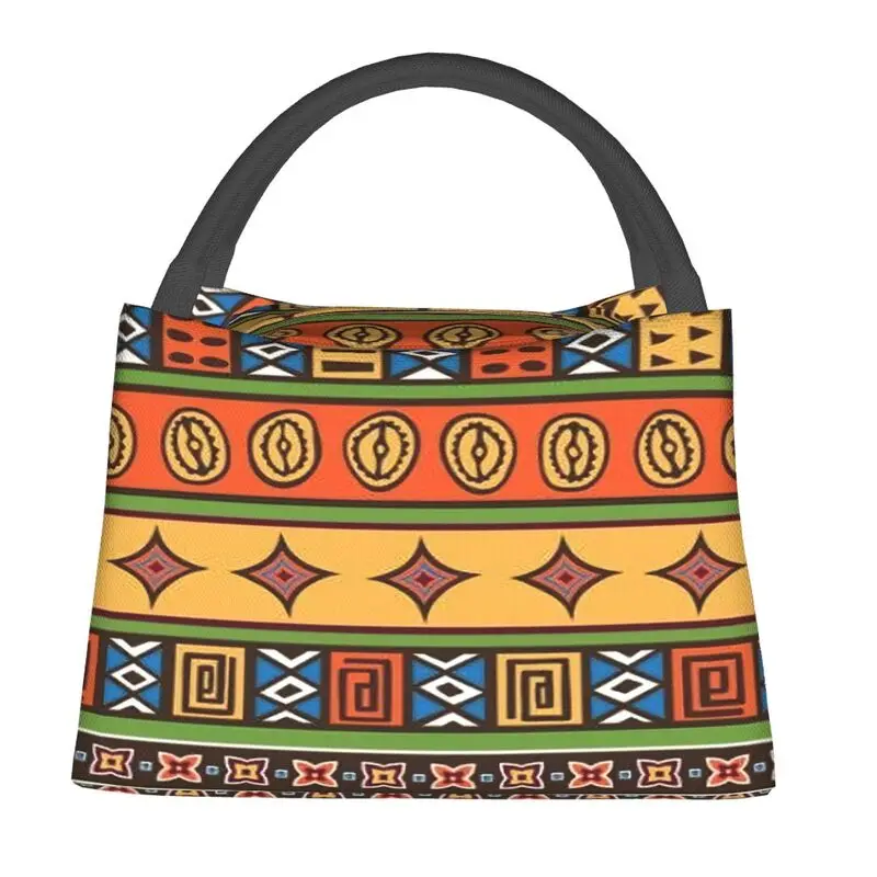 African Kitenge Ankara Insulated Lunch Bags Women Africa Ethnic Art Lunch Container for Work Travel Storage Meal Food Box