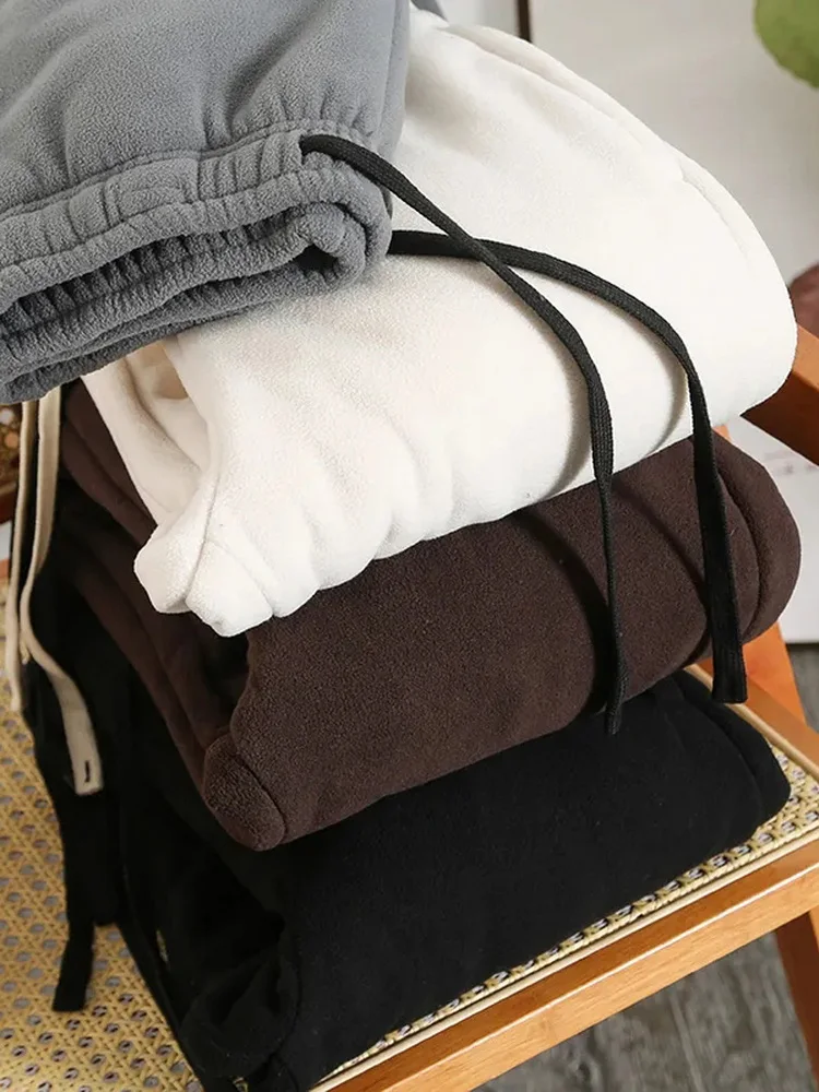 

New Men's Fce Lined Thiened Warmth Sports Sweatpants Loose Straight Leg Cuffed Casual Pants Coral Fce Winter Trousers