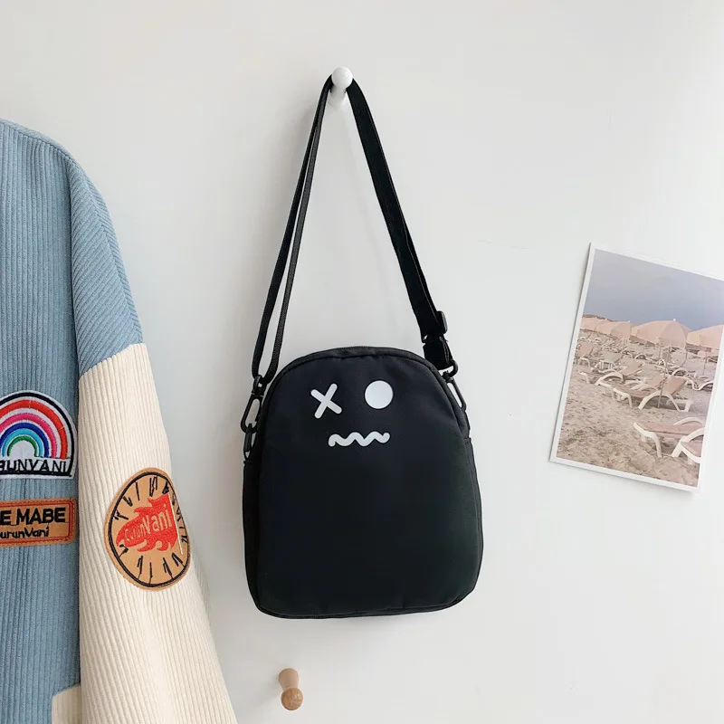 Women Black White Shoulder Bags Funny Cute Ghost Kawaii Women Canvas Bag Cartoon Harajuku Chic Ins Large Capacity Shopper Bag