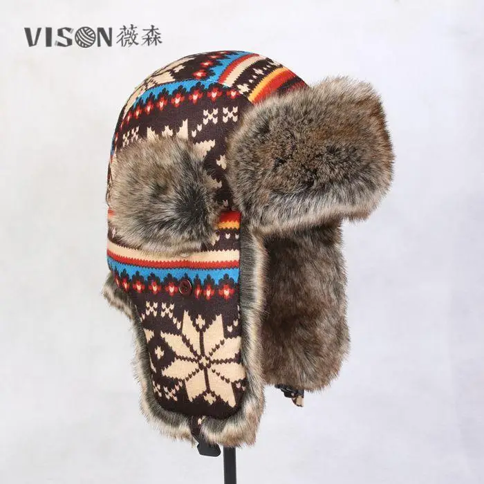 Outdoor Earflap Bomber Hats for Men Women Thick Russian Ushanka Aviator Trooper Snow Ski Berber Winter Hat Cap