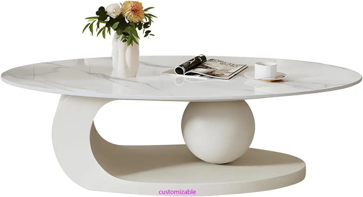 

Modern Stone Coffee Table with Abstract Metal Base Living Room Table Center Table for Home Furniture-39" L x 20" W x 17" H