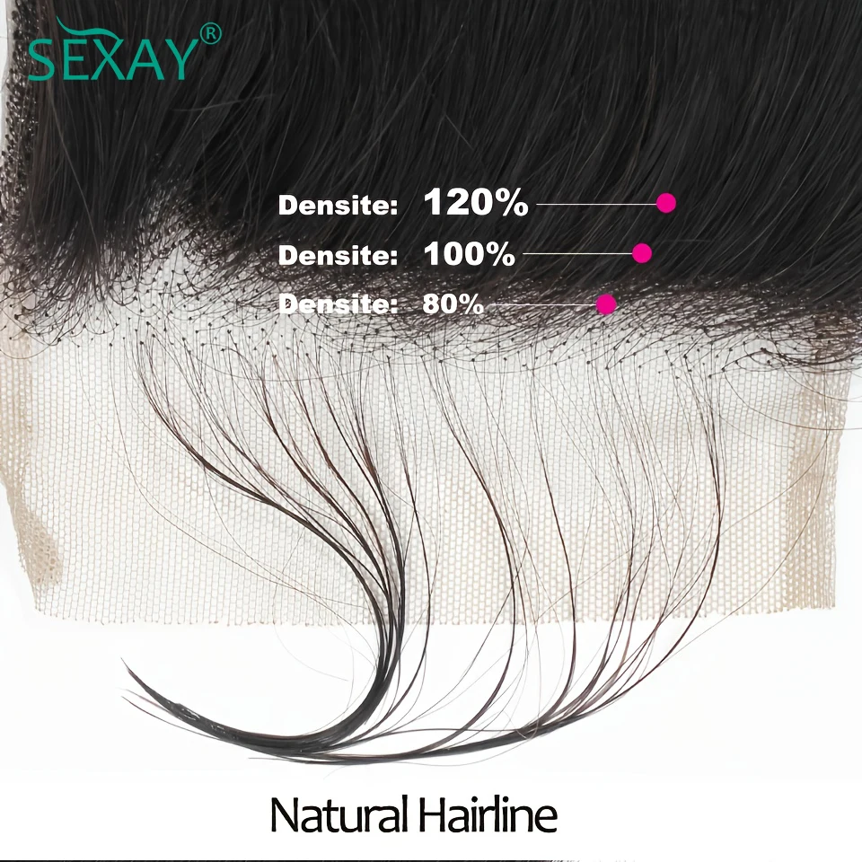 Sexay-Fechamento de Renda Transparente com Cabelo de Bebê para Mulheres Negras, 100% Cabelo Humano Brasileiro, Laço Suíço, Parte Média Livre, 4x4