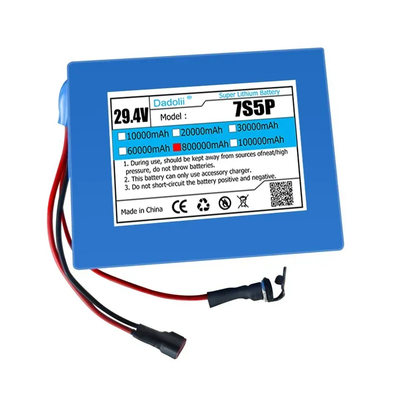 7S5P 18650 Lithium Battery Pack 24V 80Ah 15A BMS 500W 29.4V 80000mAh for Wheelchair Electric Vehicle Plus 2A Charger