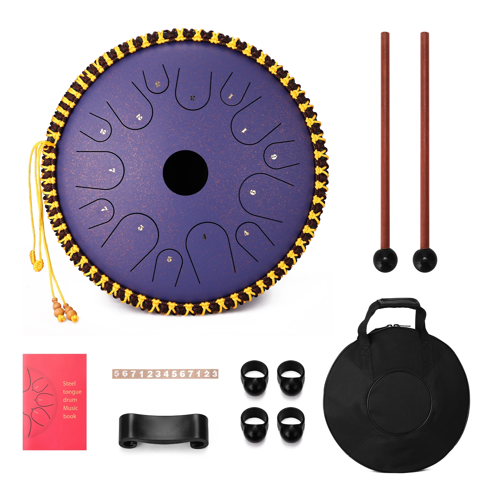 14 inch 14-Tone Carbon Steel Tongue Drum C-Key Hand Pan Drums with Drumsticks Percussion Musical Instruments