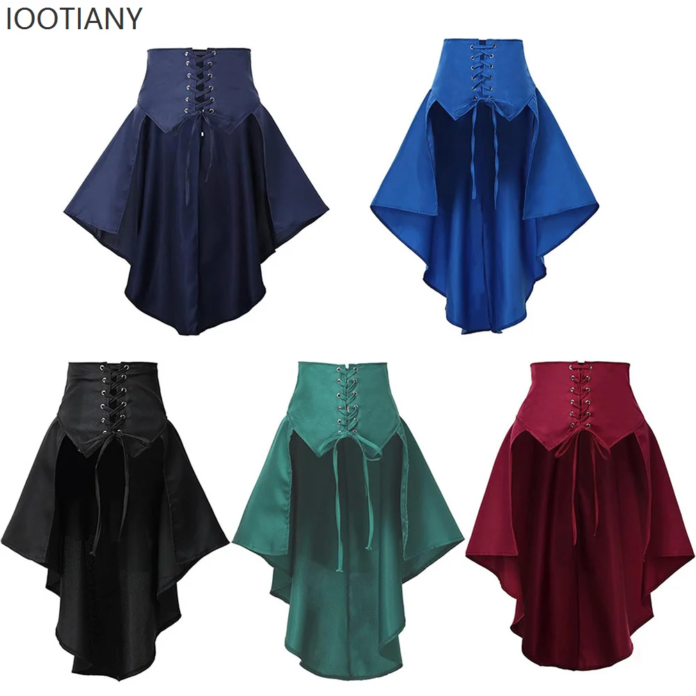

IOOTIANY Women's Steampunk Skirt Gothic Medieval Irregular Ruffle Dress Renaissance Cosplay Pirate Lace-up Skirt Stage Costume
