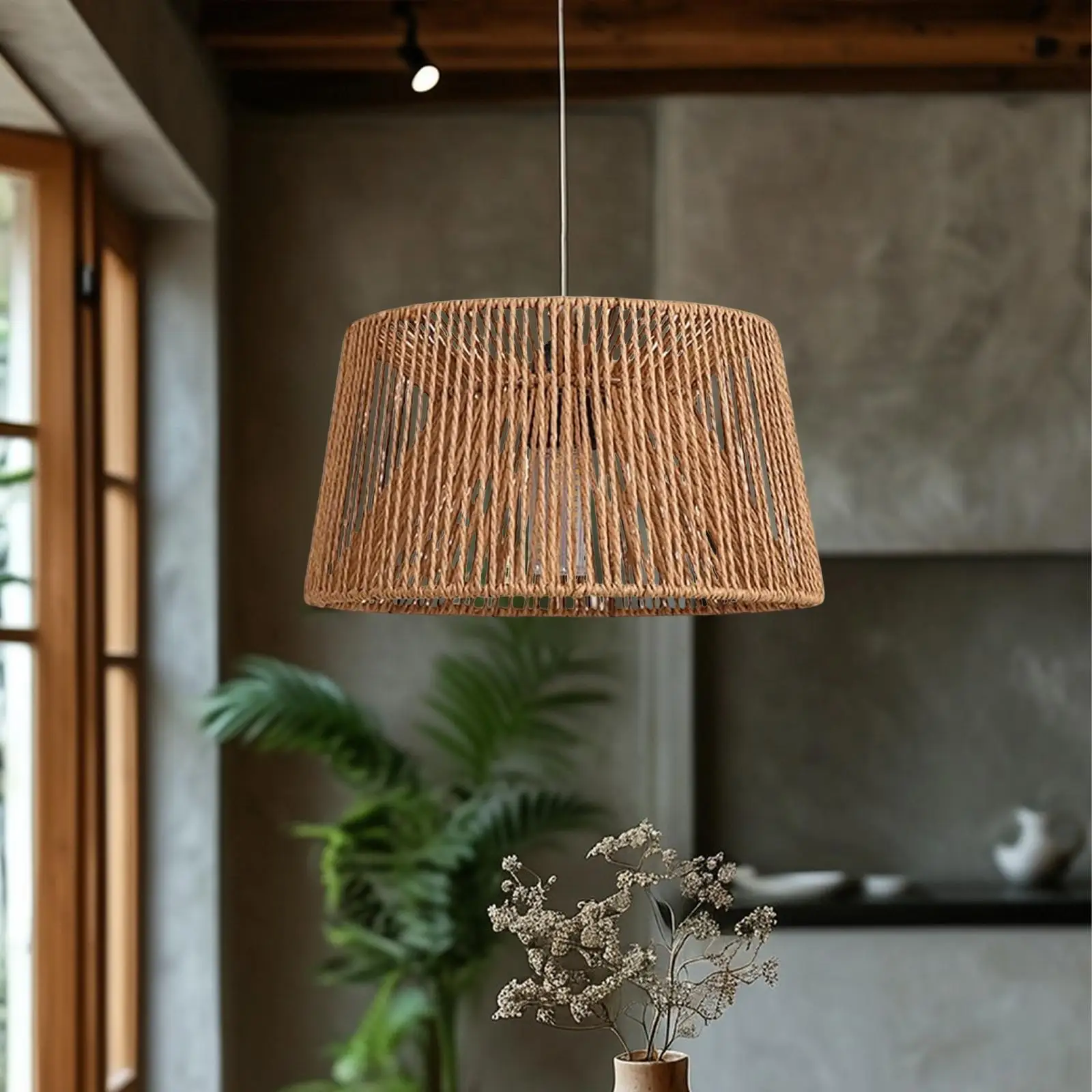 Boho Rope Woven Lamp Shade Iron Frame Pendant Light Cover Chandelier Lampshade for Tea Room Restaurant