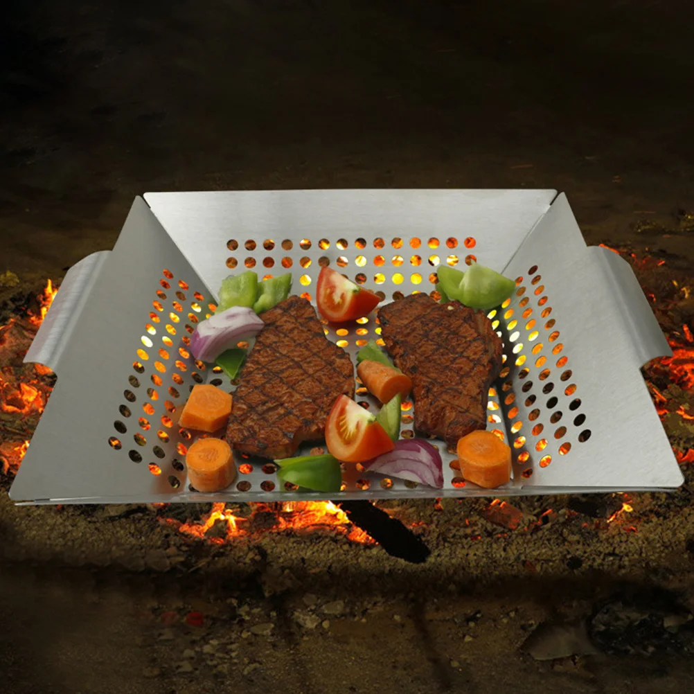 

1Pcs Square Baking Tray Bbq Grill Plate Stainless Steel Barbecue Basket Durable Outdoor Bbq Accessories Heat Resistant