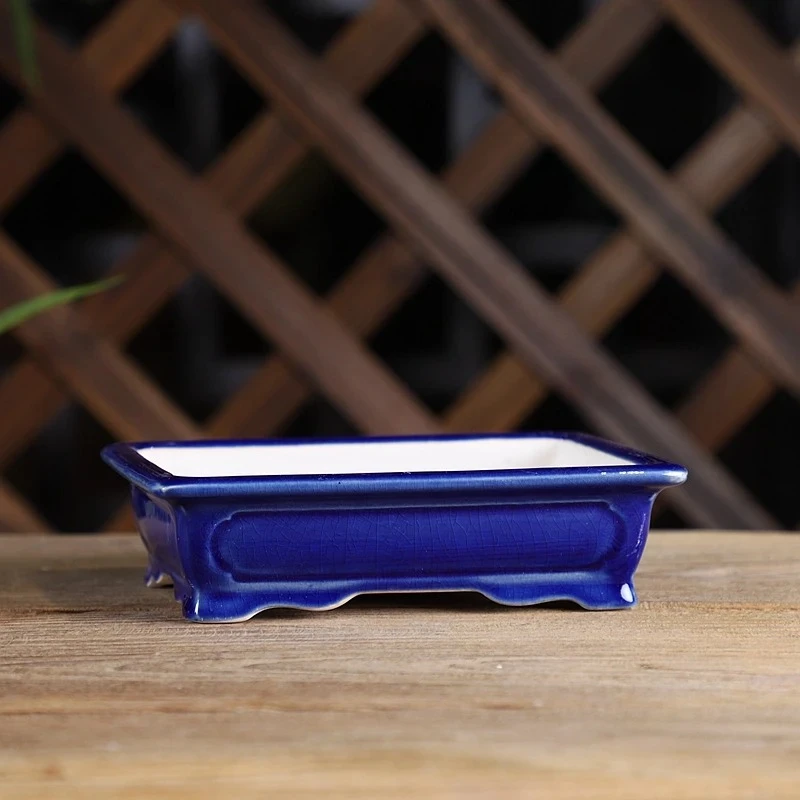 Ceramic Colorful Glazed Rectangle Bonsai Pot,Small Flower Vase,Tradition Chinese,Home Table Room Garden Decoration