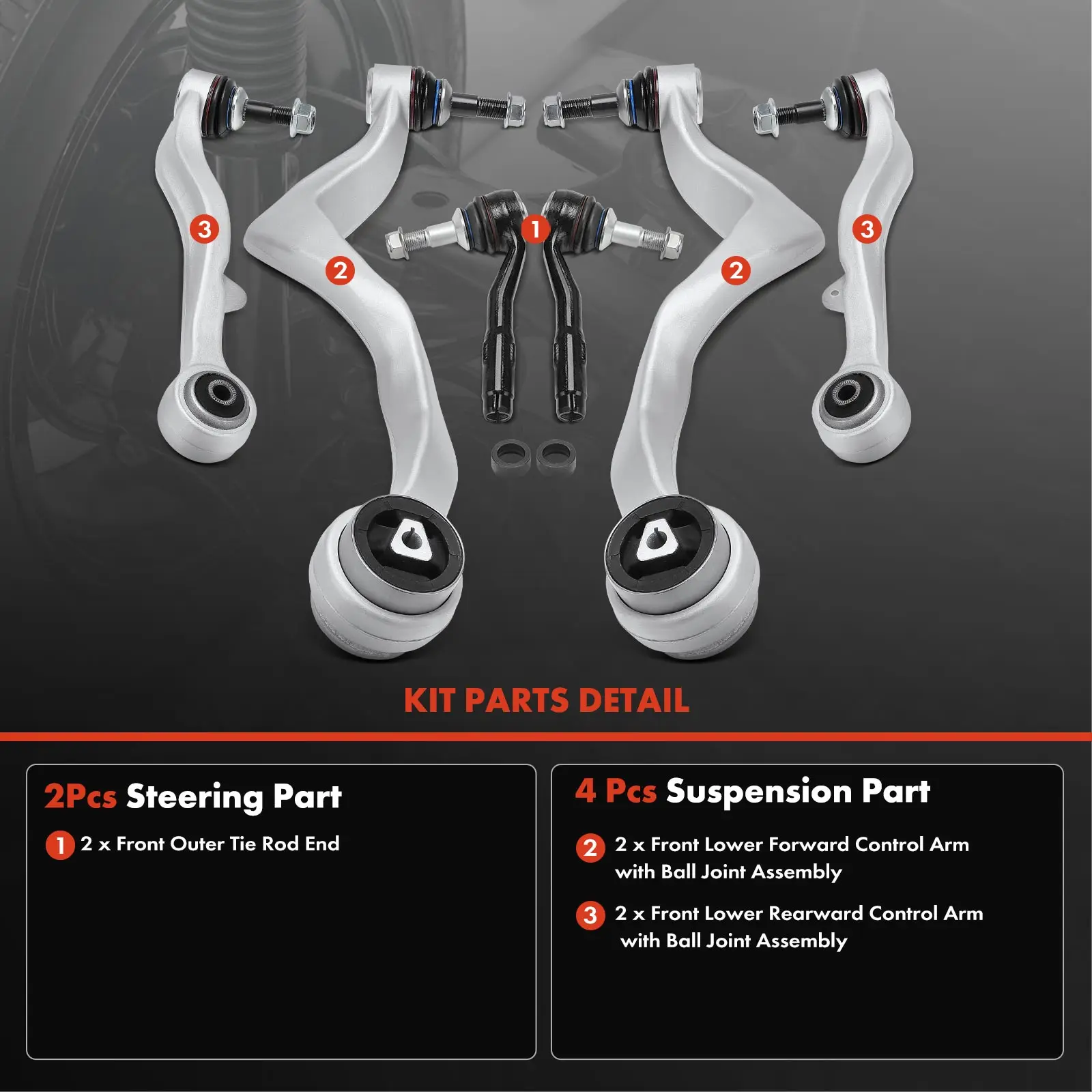 A-Premium 6x Front Control Arm with Ball Joint Tie Rod End for BMW 745i 745Li 2002-2005 760i 2004-2006 760Li 2003-2008