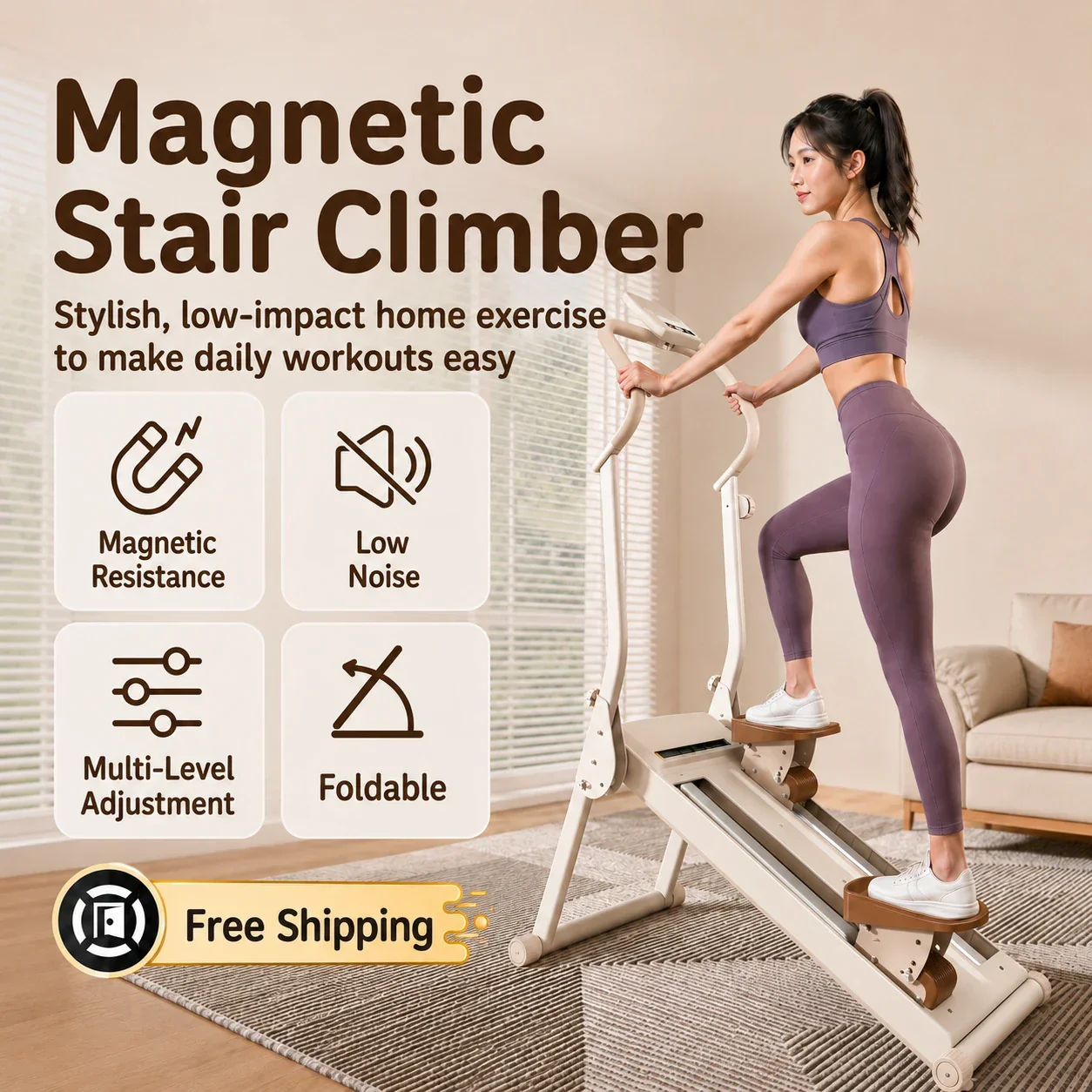 High-Resistance 3-in-1 Stair Climber Compact Incline Walker Glute Cardio Machine for Home Workout Low-Noise Fitness Equipment