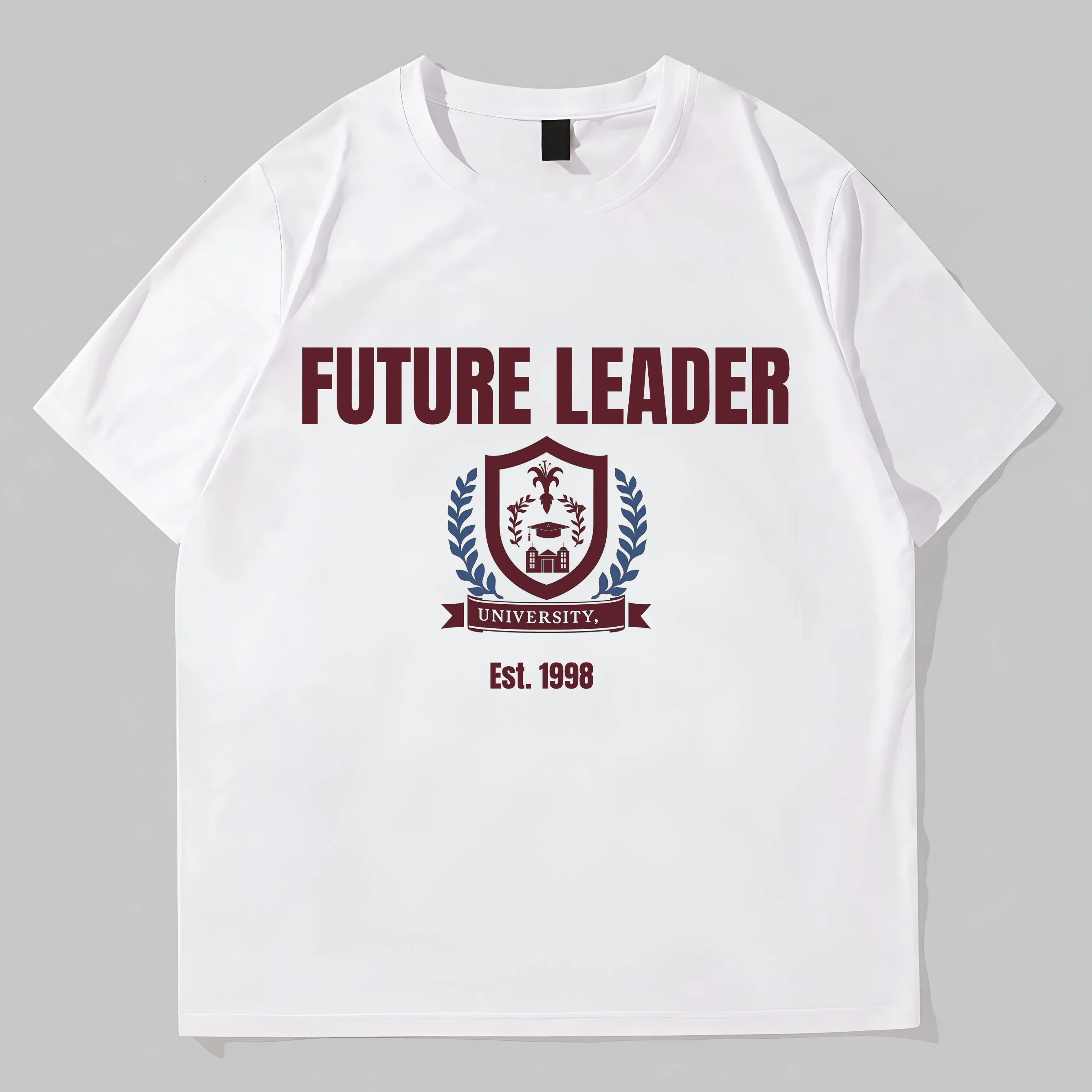 

Teevo White Short Sleeve T-Shirt Future Leader Text and Crest Design for School Events