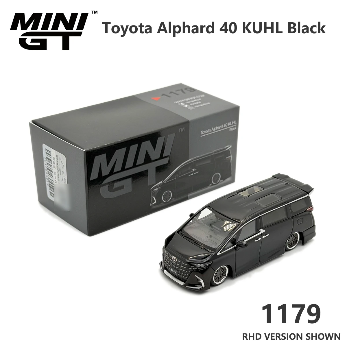 Auf Lager, sofort lieferbar: MiniGT 1179 1:64 Toyota Alphard 40 Serie KUHL Modifizierter Schwarzer MPV Diecast Modellauto MGT01179 RHD