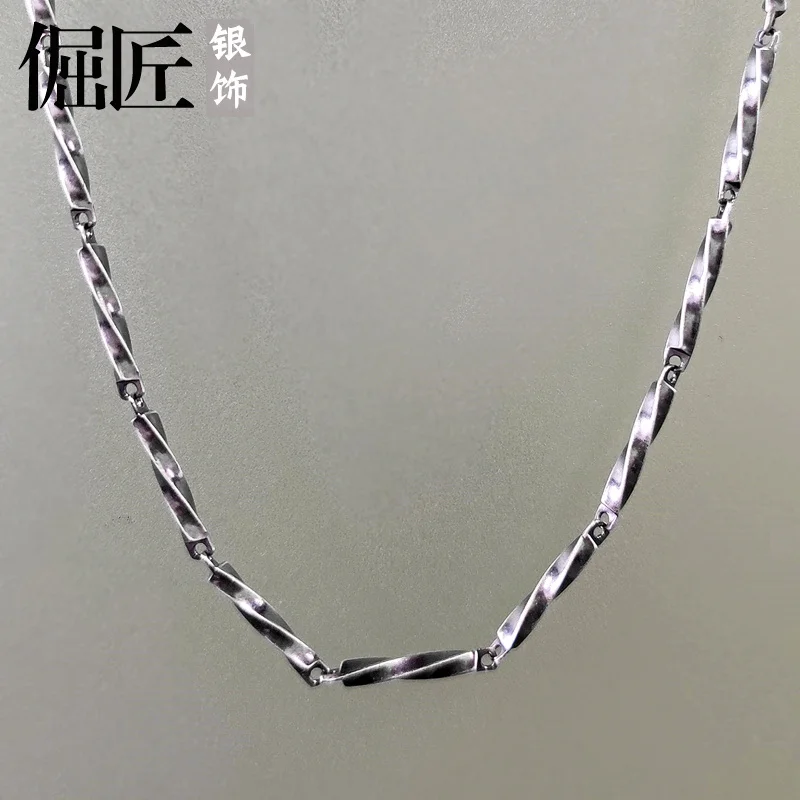 Chain925Silver Retro Distressed Silver Necklace Men's Solid Domineering Short Necklace Gift Boys Style Thai Silver