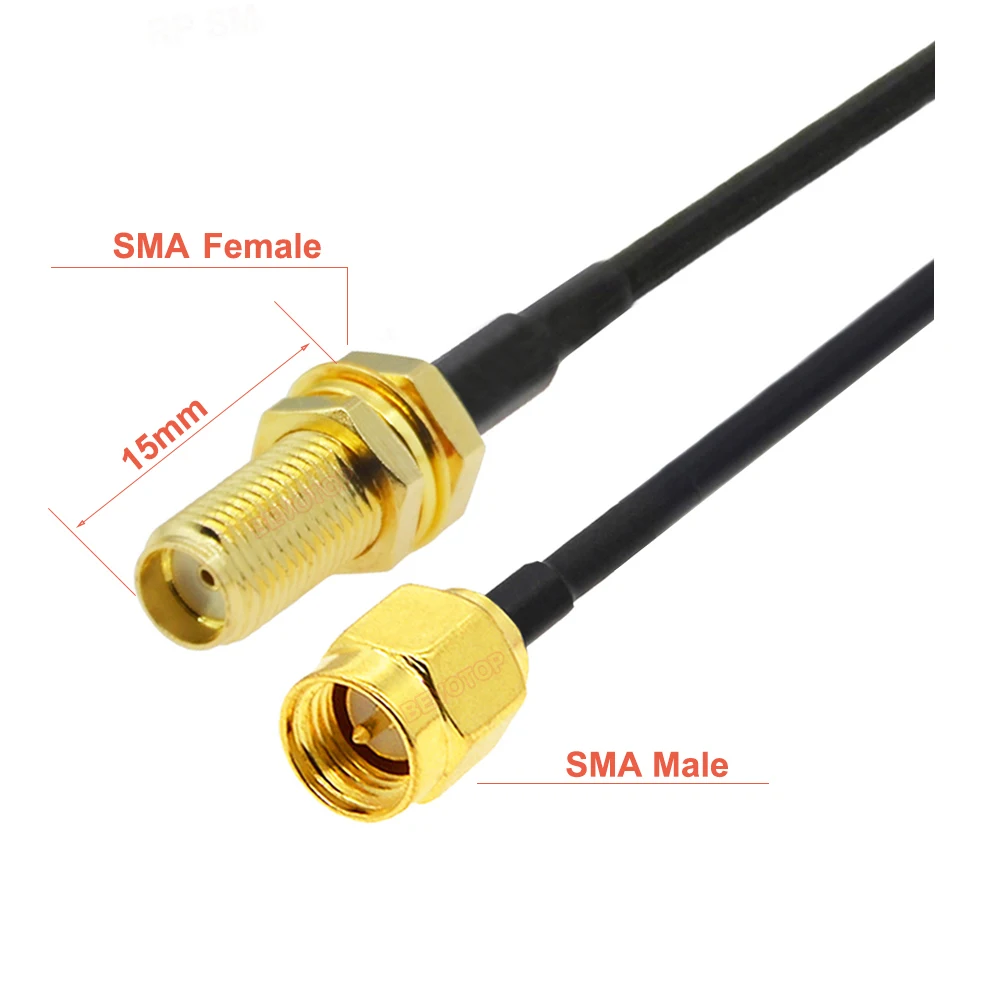 15MM Thread SMA Female to SMA Male Plug 50 Ohm RG174 Cable WIFI Antennna Extension Pigtail RF Coaxial Jumper WIFI Router Adapter