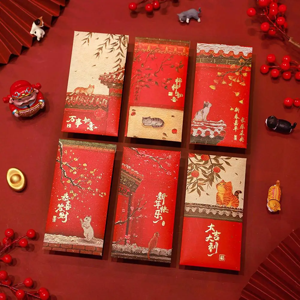 6Pcs New Year Red Envelope Chinese Traditional Lucky Money Packets 2025 Snake Year Money Pouches For Kids Blessing Red Pocket