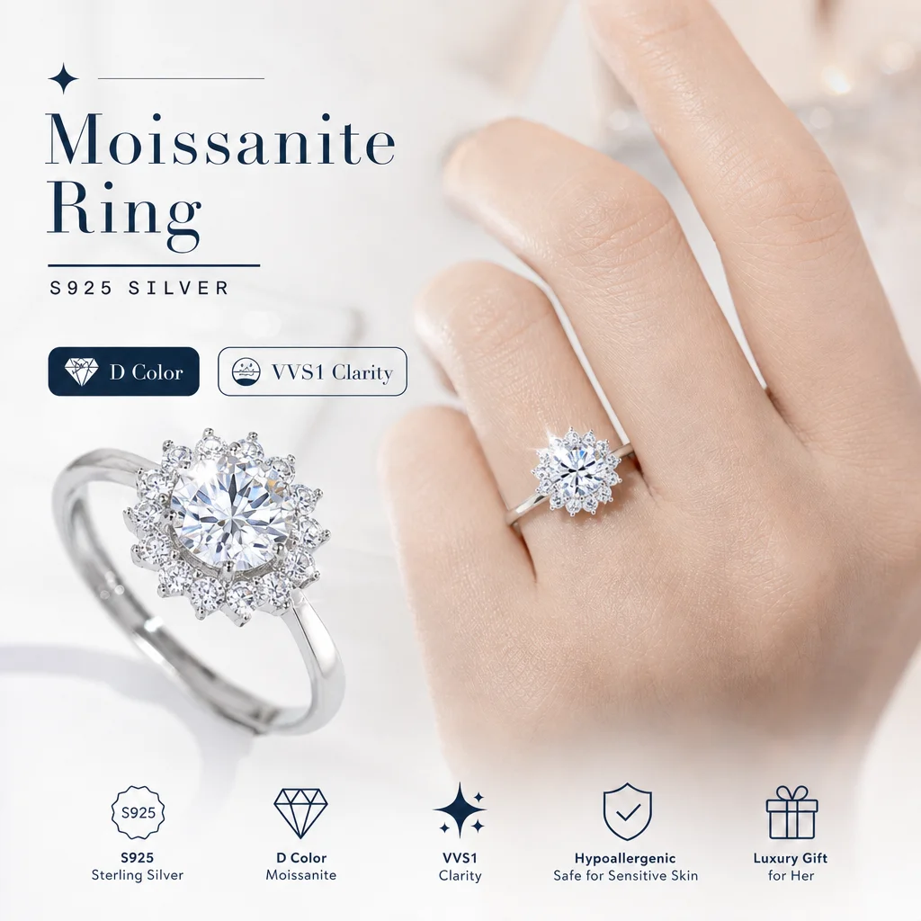 [Discount]D VVS Luxury Sunflower Shape Rings Luxury S925 Sterling Silver Fashion With GRA Certificate Women Gifts Gi