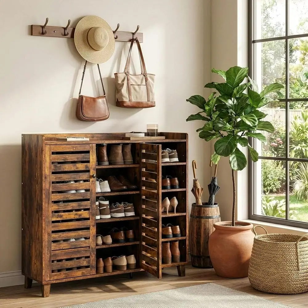 

5-Tier Wooden Shoe Storage Cabinet with 5 Side Cabinets for Hidden Entryway Organization