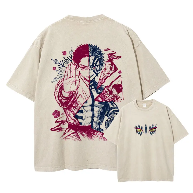 

Anime Manga Akaza Hakuji T Shirt Vintage Washed Tops Tees Harajuku DTG Print Short Sleeve Oversized T-shirt 100% Cotton