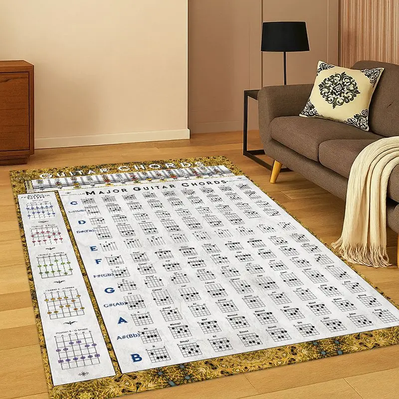 Music Theory Chart Guitar Chords Carpet Rug for Bedroom Living Room Sofa Playroom Doormat Home Decor,Kid Game Area Rug Non-slip