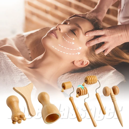Imagen 1 del producto Palo de levantamiento Facial, eliminador de arrugas, masajeador de Spa Facial de madera, rodillo de masaje de adelgazamiento Facial Guasha, terapia de madera Gua Sha,ассажascript