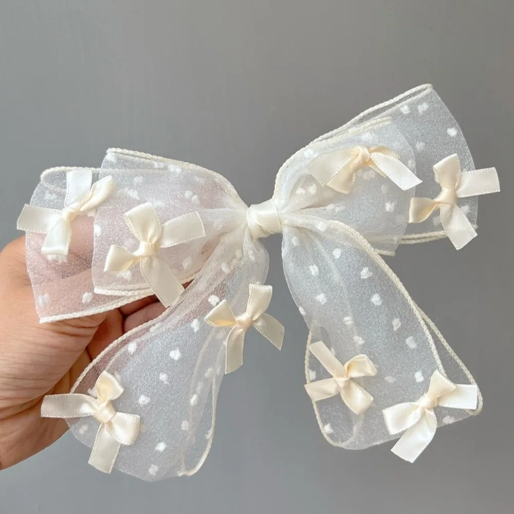 

Корейская мода 2021, двухслойные заколки для волос с бантом в горошек и лентой для женщин, милые аксессуары для волос для девочек, студенческие подарки