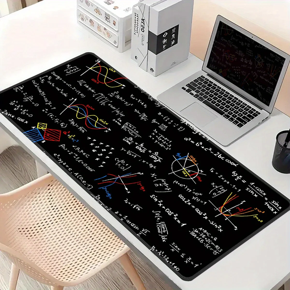 Large Black Mouse Pad With Mathematical And Chemical Equation Text  Rubber For Anti-slip Office Study Writing Desk pad gaming