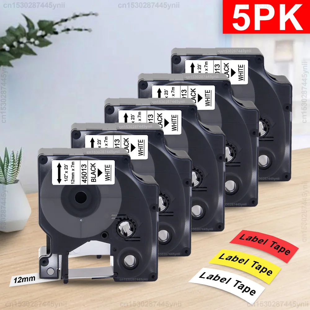 3/5PK 45013 45010 Labels Compatible for Dymo 12mm D1 Tape 45013 45018 45022 for Dymo Label Printer LabelManager 160 280 260D 300