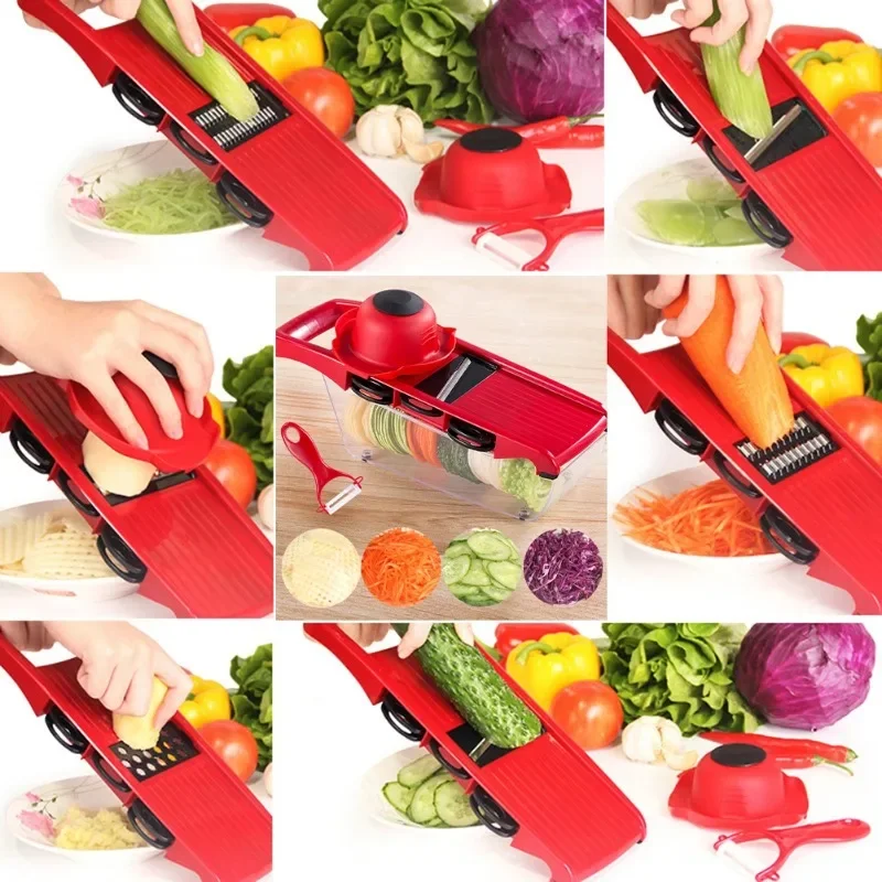 6 Modes Adjustable Mandoline Potato Vegetable Slicer French Fry Cutter Stainless Steel Vegetable Chopper Slicer Kitchen Tools