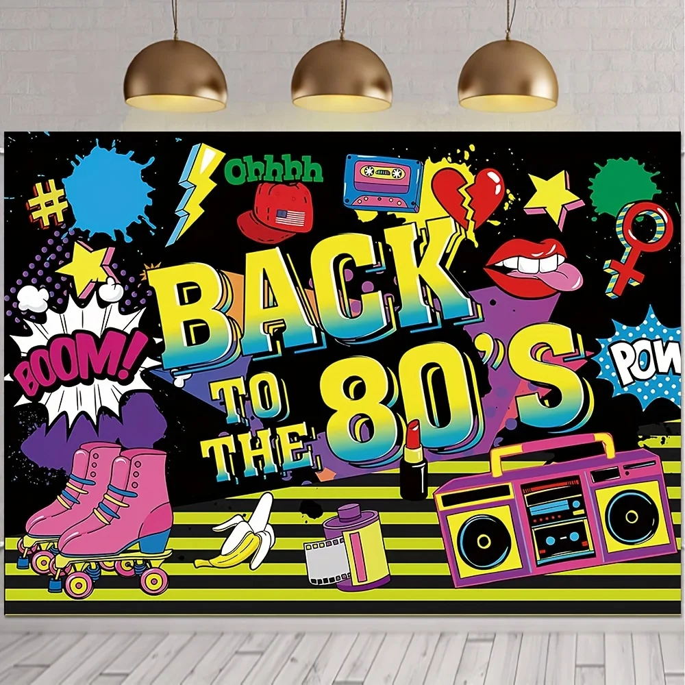 Partyhintergrund der 80er Jahre, Hip-Hop-Rockmusik, Fotohintergrund für Disco-Geburtstagsfeiern, Retro-Graffiti-Ziegelwandhintergrund