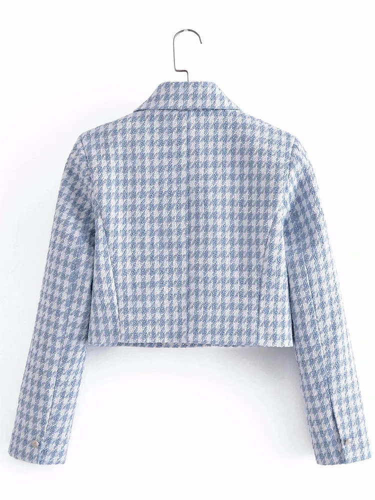 YENKYE  Fashion Women Double Breasted Tweed Crop Blazer Coat Vintage Long Sleeve Elegant Jacket Female Outerwear
