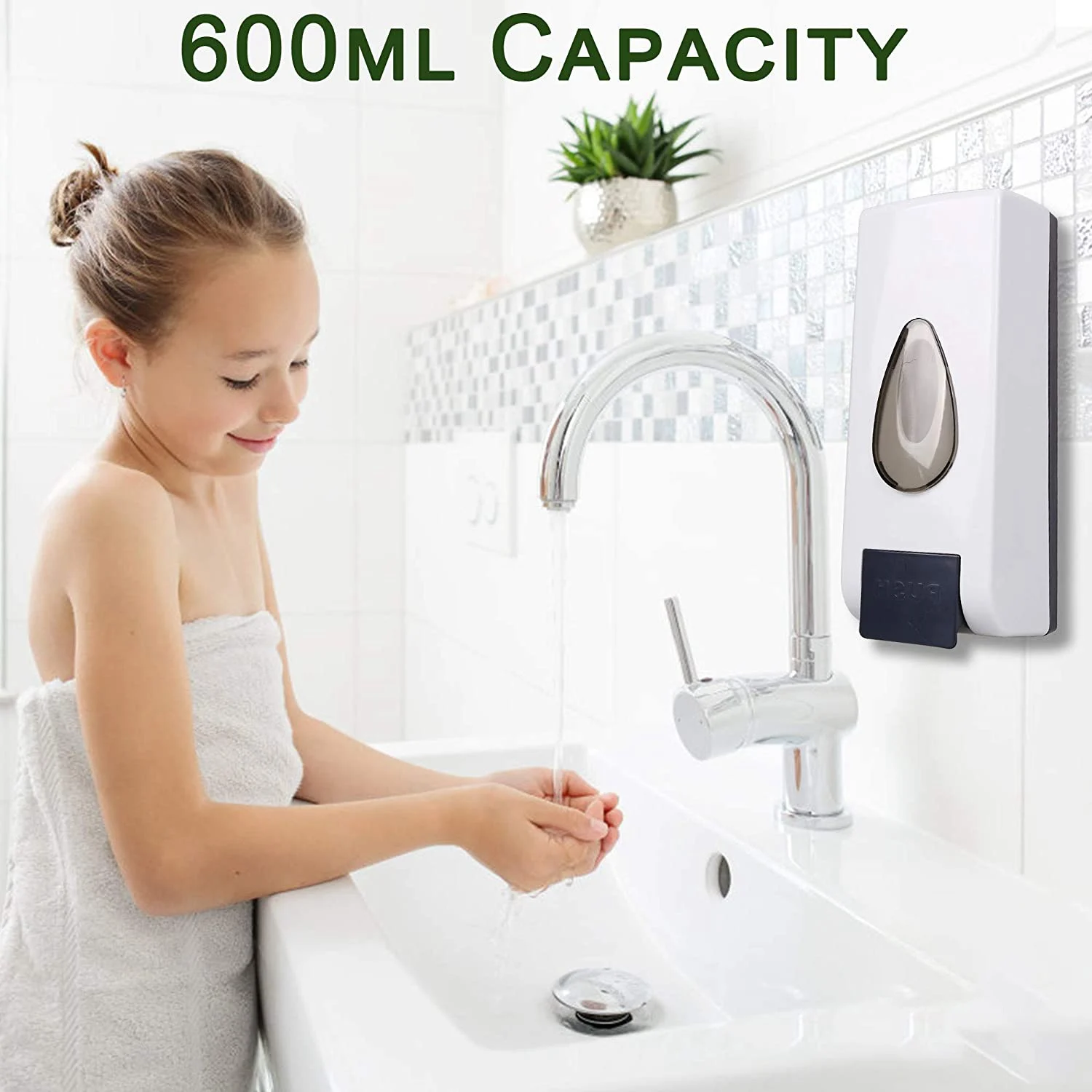 600ML Wall Mounted Hand Dispenser, Manual Soap Dispenser Shower Gel Lotion Container with Capacity for Kitchen Office