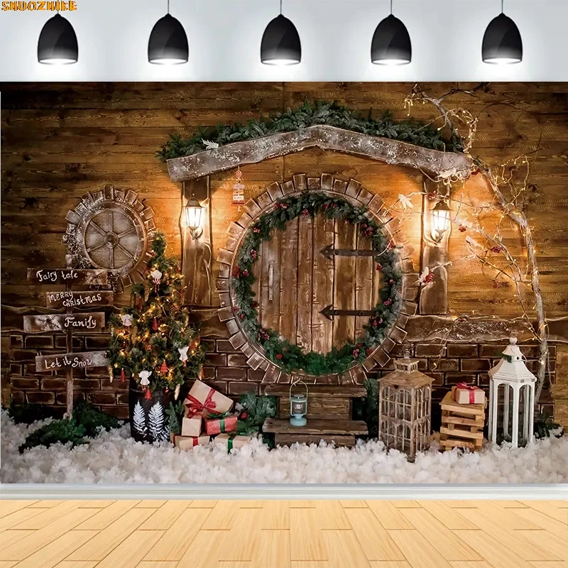 

Christmas Day New Year Photography Backdrops Fireplace Xmas Trees Gifts Snow Winter Holiday Party Deco Castle Background BT-03