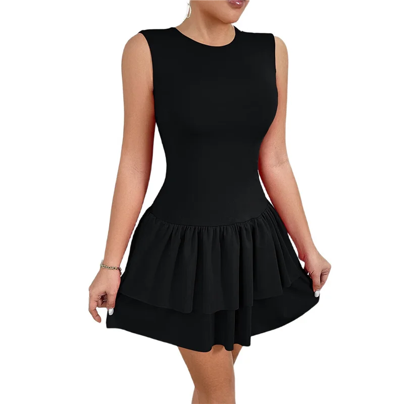 【SEE】Women's Summer Mini Dress Sleeveless Crewneck Short Tank Sundress Flowy Ruffle Tiered Cocktail Party Dresses