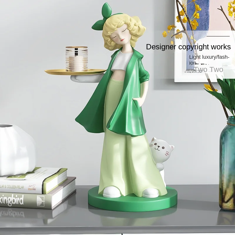 Creative Trench Coat Girl Tray Tabletop Decorations Accessories Home Decor Statuette Living Room Key Storage Resin Ornaments