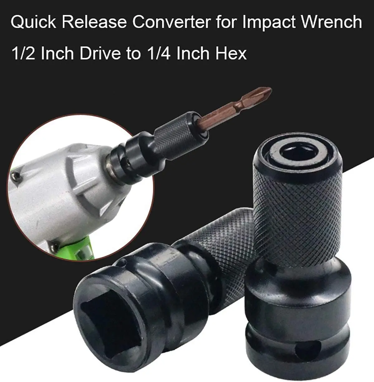 Quick Release 1/2 inch Square To 1/4 inch Hex Ratchet Socket Wrench Socket Adapter Spanner Set Drive Converter Impact Tool