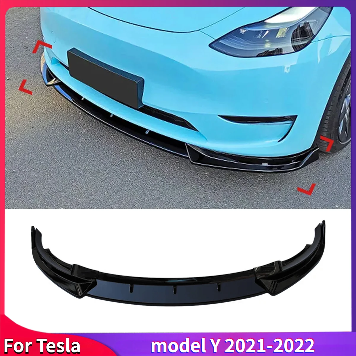 Car Lower Three Section Front Bumper Spoiler Front Shovel Lip Splitter Diffuser Body Kits Auto Parts For Tesla model Y 2021-2022