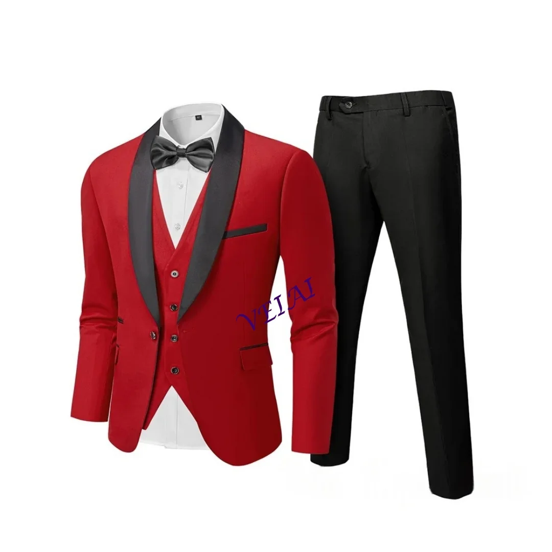 

CustomizedMen's 3 Piece Slim Fit Solid Tuxedo One Button Shawl Collar Jacket Vest Pants Tuxedo Jacket Suits for Wedding