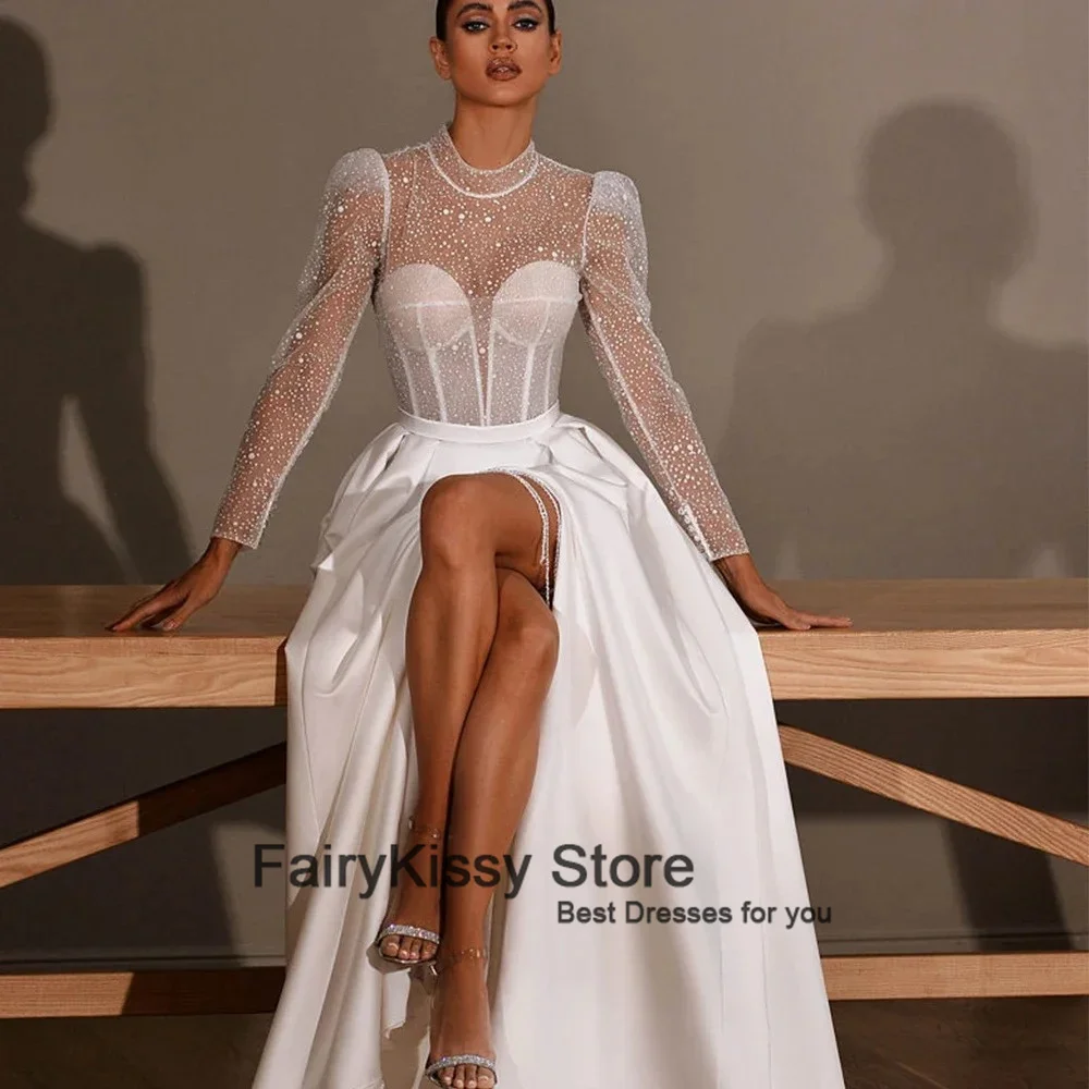 FairyKissy-Robe de mariée en satin A-ligne à fente haute, robes de longueur au sol, patients sexy, quelle que soit la fête formelle vintage, robe éducative