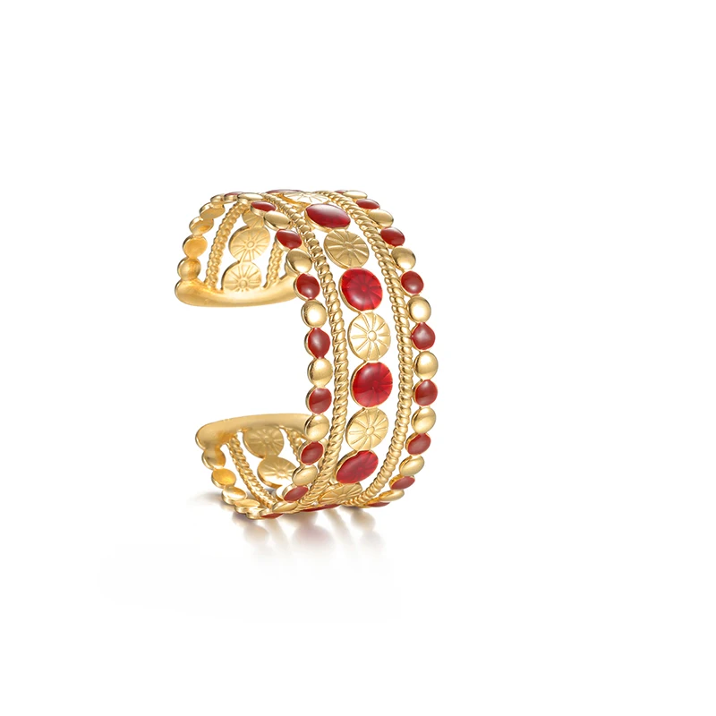 Azimiby Variety Style Wide Red Color Oil Drip Bracelet Stainless Steel Open Coral Love Bracelet Women Vintage Jewelry Gift