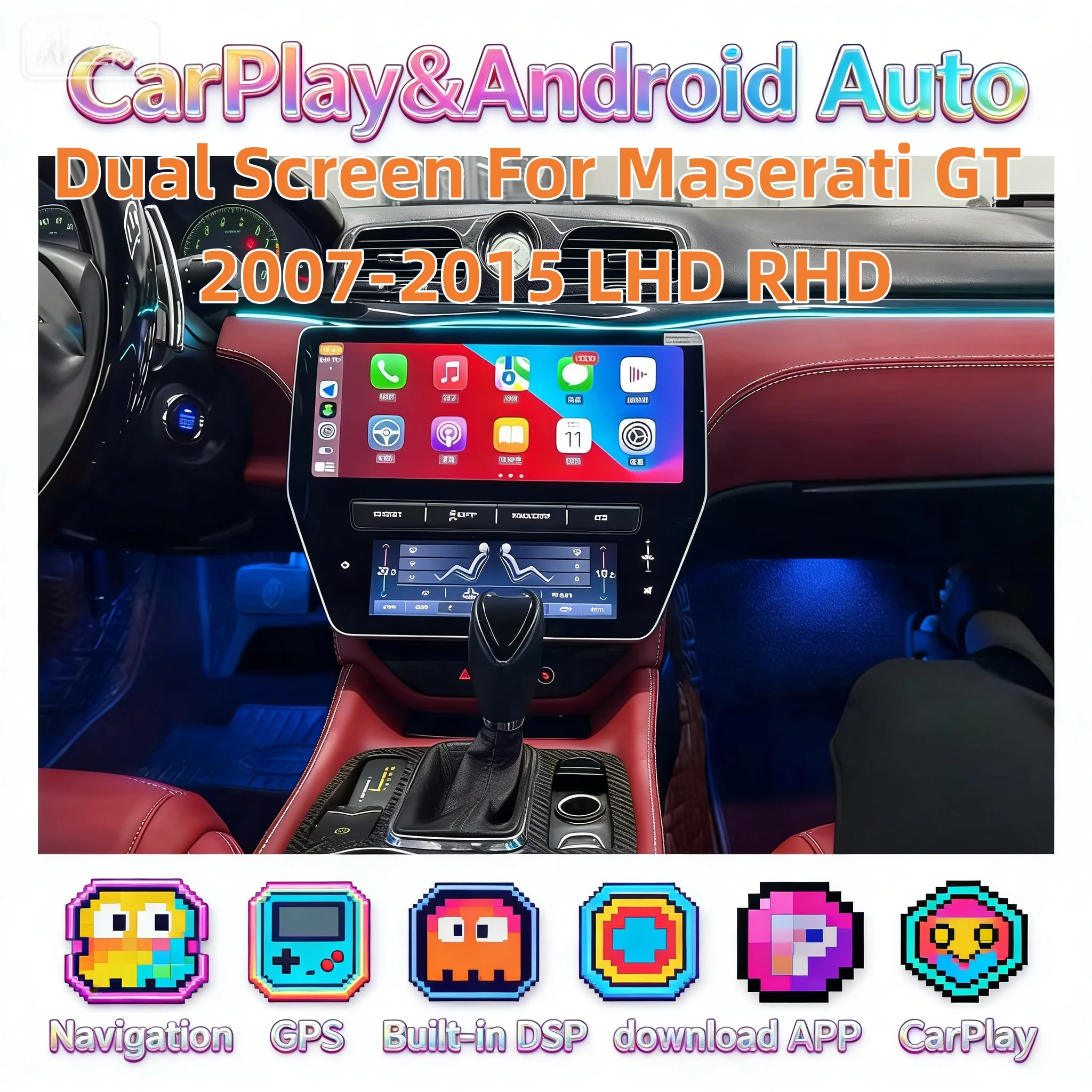 

Мультимедийный Android-видеоплеер для Maserati GT 2007-2015, беспроводная CarPlay панель переменного тока, стерео головное устройство, навигация, 4G, LHD, RHD
