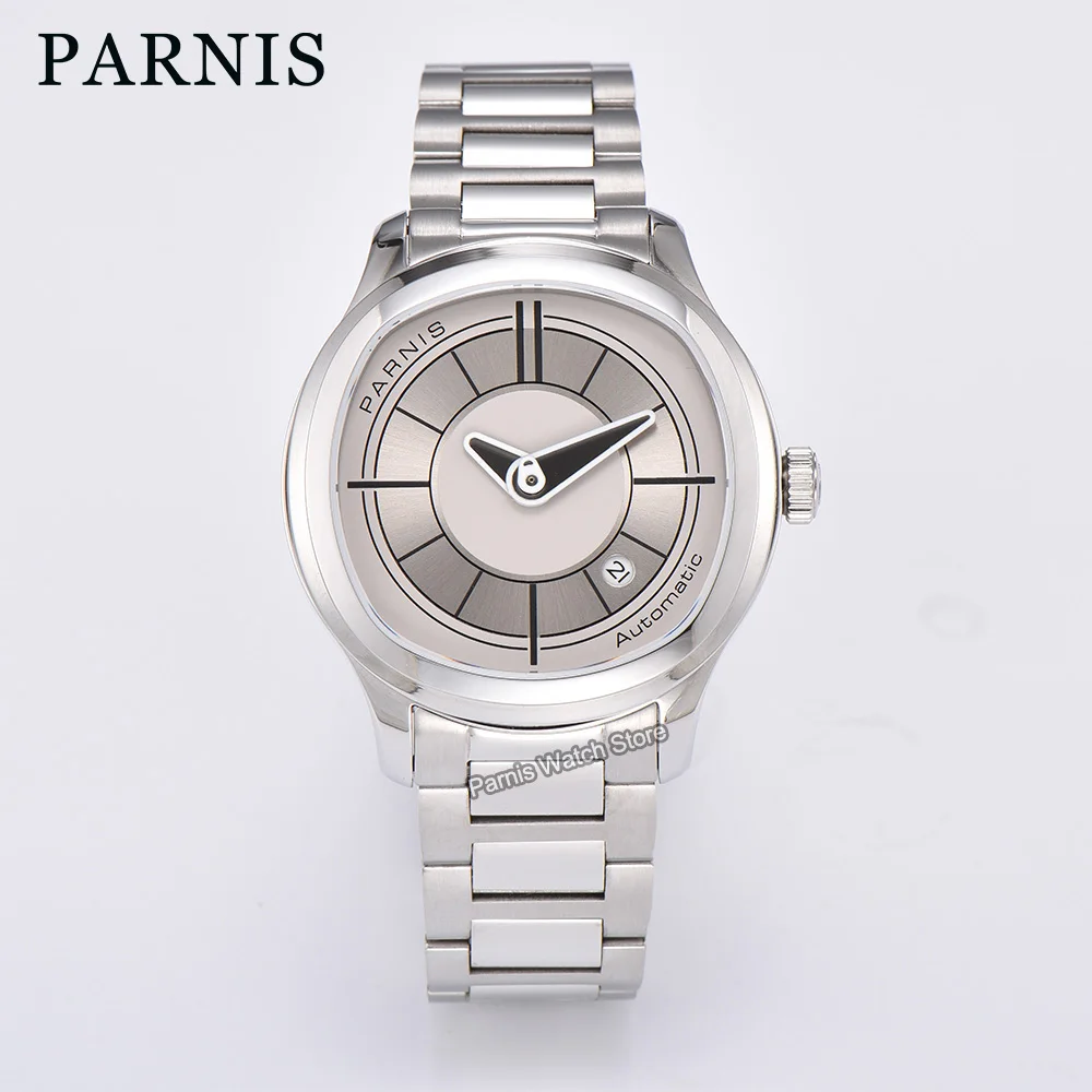 

Часы Parnis 41 мм 5ATM из нержавеющей стали с сапфировым стеклом, автоматические механические наручные часы с серым циферблатом