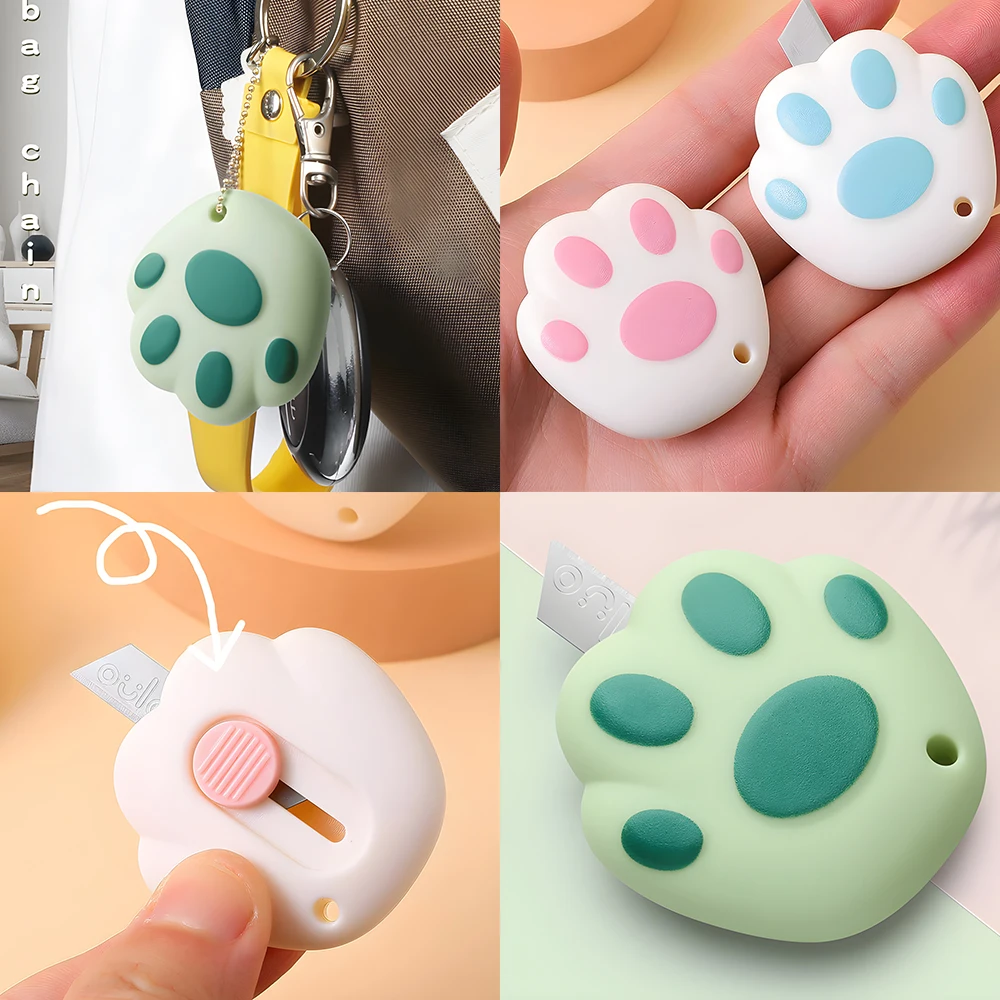 Korean Cute Bear Cat Paws Utility Knife Kawaii Cloud Carrot Letter Opener Key Chain Small Mini Kitchen Automatic Box Cutter Tool