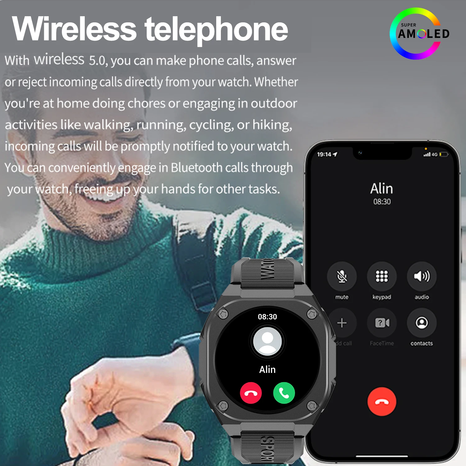 2026 Smart Watch  IP68 Waterproof AMOLED SCREEN Smart Sport Watch with 300mAh Battery Wireless Call for Man Woman view 3