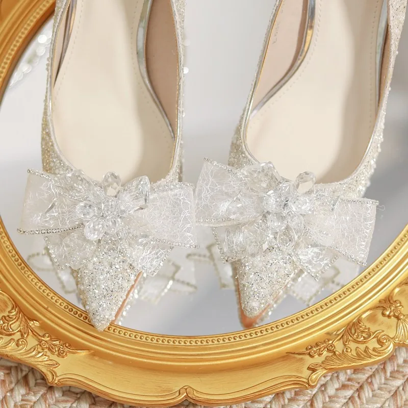 Silver Wedding Shoes Bridal Shoes Master Wedding Dress Engagement Wedding Slippers New Sequins High Heels Women\'s Fine